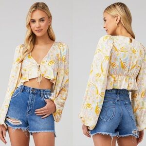 For Love & Lemons Marcia Crop Top in Yellow REVOLVE Small NWOT Long Sleeve